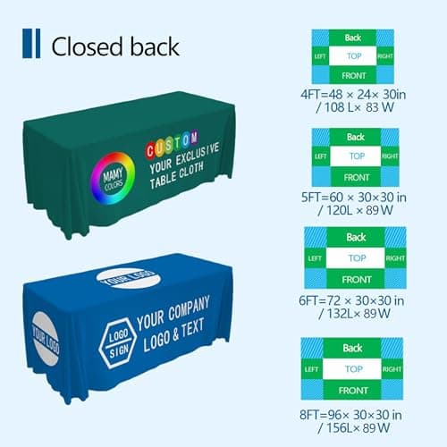 Custom Table Cloth with Business Logo Text, Custom Table Cloth Rectangle Table, Personalized Table Cloth for Business Tradeshow Events for Birthday Wedding Anniversary Decoratio (6FT Closed Back) - Thumbnail 4