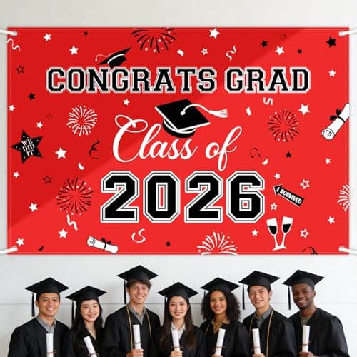 Oeyliz Graduation Decorations 2026 Congrats Grad Banner Class of 2026 Graduation Banner 2026 Graduation Decor Class of 2026 Banner High School College Celebration Party Supplies Yard Sign (Red) - Image 1