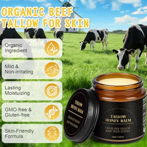 IIIMEIDU Beef Tallow for Skin, Tallow and Honey Balm for Face Moisturizer Balm, 100% Natural Organic Grass-Fed Beef, Honey, Vitamin E Oil for Body & Face (4.2 Oz, honey/balm) - Thumbnail 2