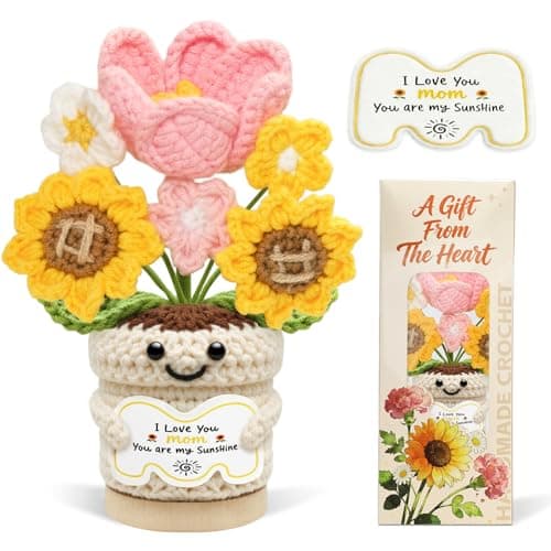 Gift for Mom from Daughter Son, Cut Mothers Day Birthday Gifts for Moms Mother Mama, Flower Crochet Sunflower Tulip Positive Emotional Support Doll, Christmas Stuffers Knitted Crochet Desk Decor - Image 1