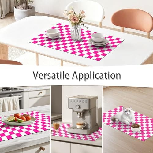 Checkered Dish Drying Mat for Kitchen Counter 24x16 Inch, Super Absorbent Microfiber Resistant Mat, Reusable Place Mats,Aesthetic Coffee Car Accessories,Office Desk Pad Protector,Kitchen Mat - Thumbnail 5