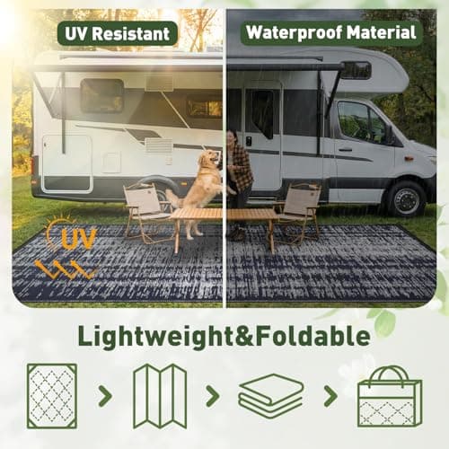 MontVoo Outdoor Rug Waterproof 6x9 ft Outdoor Carpet Patio Rug Mat Reversible RV Camping Rug Plastic Straw Outside Rug for Balcony Porch Deck Picnic Beach Modern Navy - Thumbnail 3