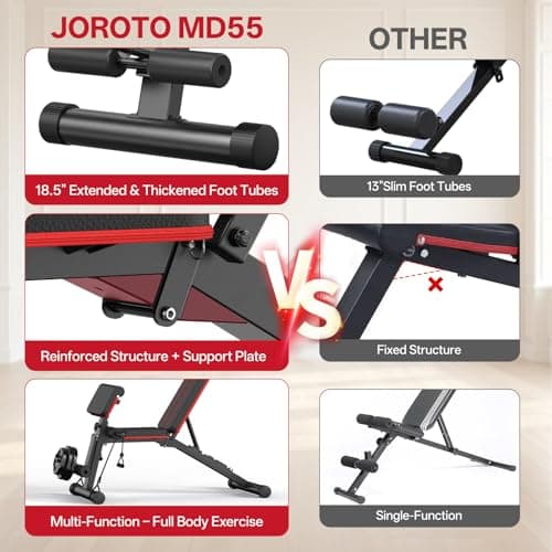 JOROTO Adjustable Weight Bench for Home Gym, 1000 LBS Capacity, Foldable Incline Decline Flat Workout Bench with Leg Extension & Back Extension, Exercise Preacher Curl Bench for Full Body Training - Thumbnail 6