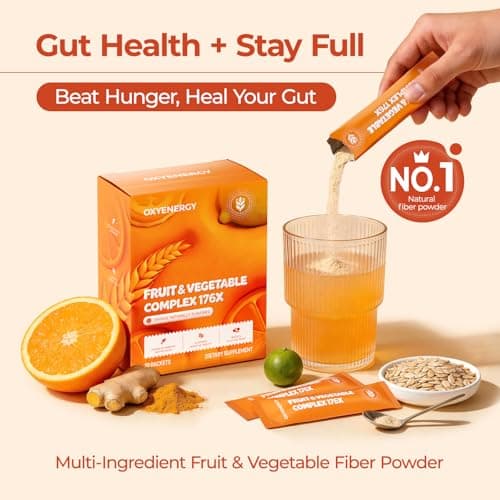 OxyEnergy Fiber Supplement Powder for Women & Men - Prebiotics & Gut Health, Digestive & Relieve Bloating, Daily Fiber Powder Drink Mix, Orange Flavored 30 Packets - Thumbnail 2