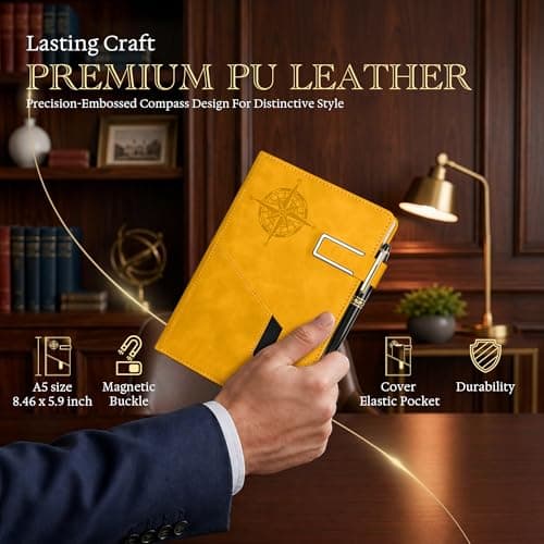 Lined Notebook Journal for Men Women, College Ruled Notebook, Hardcover Leather Journal with Pen & Gift Box, 256 Pages Thick Daily Diary, Professional Notebooks for Work, Travel, Executive, Writing,A5 - Thumbnail 4