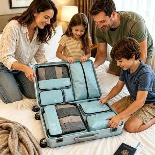 Compression Packing Cubes Set, Versatile 8pc Travel Essential Packing System- Lightweight Travel Organizers for Family & Business Travel, Space Save for Backpack, Duffel & Suitcase- Blue - Thumbnail 2