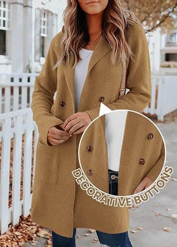 KIRUNDO Cardigan Sweaters for Women 2026 Fall Open Front Knit Sweater Jackets Business Casual Long Coatigan Winter Clothing(Khaki, XX-Large) - Thumbnail 4