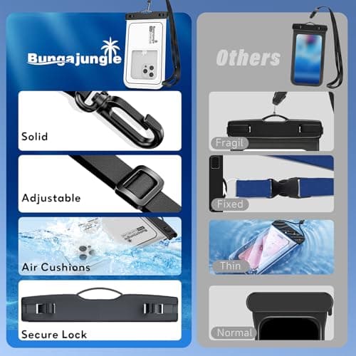 Waterproof Phone Pouch - 2 Pack IP68 Floating Waterproof Phone Case, Dry Bag Beach Cruise Essentials 2026 with Adjustable Lanyard for iPhone 17 16 15 Pro Max / Galaxy S24 S23 (Black and White) - Thumbnail 3
