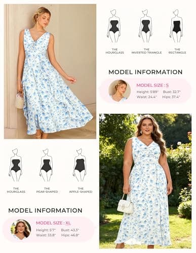GRACE KARIN Women's Summer Sleeveless Maxi Dress V Neck Floral Wedding Guest Dress Beach Vacation Clothes White Blue M - Thumbnail 6