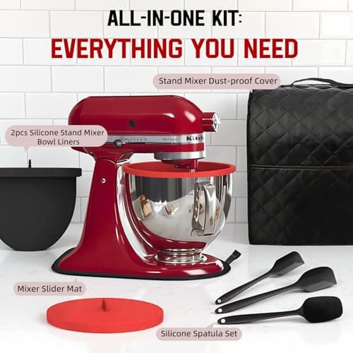 Silicone Bowl Liners for KitchenAid 5 Quart Tilt-Head Mixer,Set of 2 with Lids,Accessories include Mixer Slider Mat,Stand Mixer Dust-proof Cover,Silicone Spatula Set - Thumbnail 2