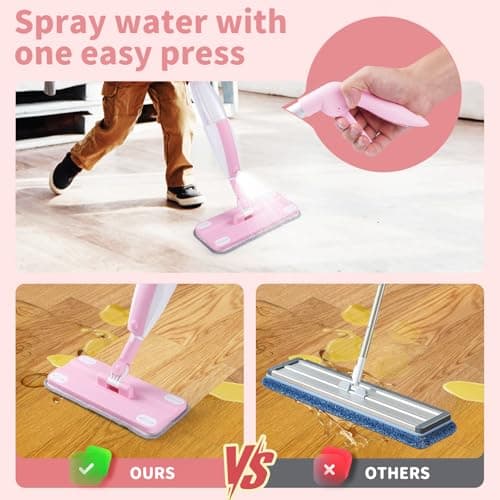 Lullulii Kids Spray Mop,Fun & Functional Toddler Cleaning Set,Real Working Mop for Floors,Pretend Play – Includes Spray Bottle, 2 Washable Microfiber Pads, Montessori Kids Cleaning Toy Set -Pink - Thumbnail 3