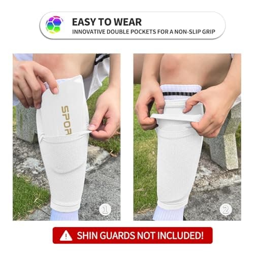 ATHCISE 2 Pairs Kids Youth Soccer Shin Guard Sleeves with Optimized Insert Pocket, Shin Pad Compression Sleeves for 3-15 Years Old Boys Girls Child Teens for Soccer Sport - Thumbnail 2