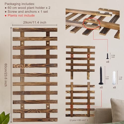 2 Pcs Wall Planter for Indoor Outdoor Plants - Wooden Wall Amounted Plant Holder for Hanging Pots, Vertical Pack Wood Garden Trellis for Climbing Plants Orchid Ivy Vine Rose Patio Home Decor, 23.62" - Thumbnail 3