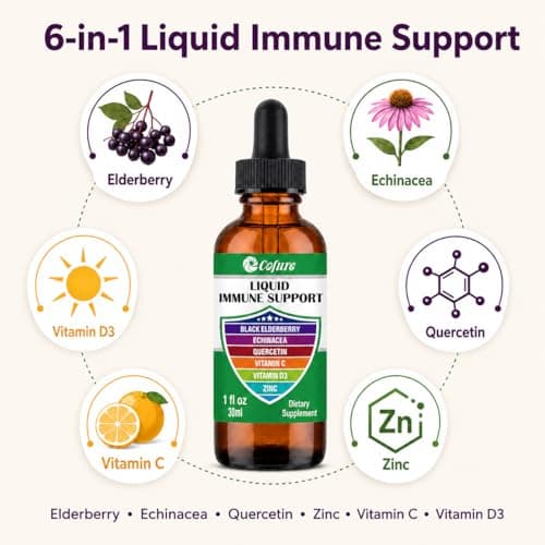 Cofure Zinc Quercetin Vitamin C D3 Liquid Immune Support with Organic Echinacea Elderberry, Immune Defense Drops Supplement for Adults- Vegan, Non-GMO, Gluten Free, 1 Fl Oz - Thumbnail 2