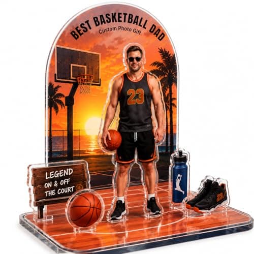 Personalized Acrylic Plaque with Photo, Custom Father’s Day Gift for Dad, First Father’s Day Keepsake, Personalized Acrylic Stand for Dad Husband Grandpa (Basketball) - Image 1