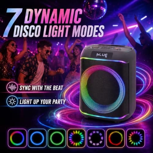 QAU Bluetooth Speaker, 80W Peak Power Wireless Party Speakers with Deep Bass, Portable Loud Stereo Sound Large Subwoofer with Led Light Show for Party Outdoor Camping(Black) - Thumbnail 3