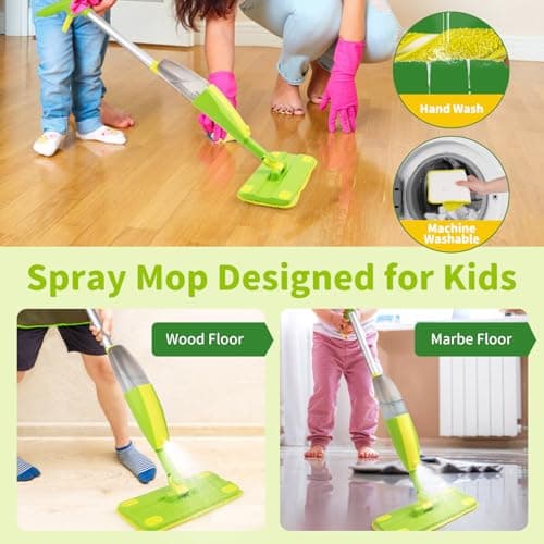 Lullulii Kids Spray Mop, Fun & Functional Toddler Mop Cleaning Set,Real Working Mini Mop, Pretend Play Toy –Includes Spray Bottle,Washable Microfiber Pads, Montessori Kids Cleaning Toy Set -Green - Thumbnail 6