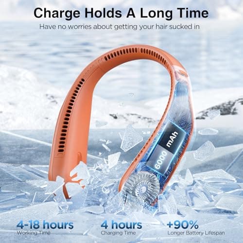 Hotsales Neck Fan, Hands Free Bladeless Neck Fans Portable Rechargeable, 6000 mAh Battery Operated Wearable Personal Fan, Cooling Neck Fan, 3 Speeds, USB Fan Gifts for Men, Women, Travel, Outdoor - Thumbnail 3