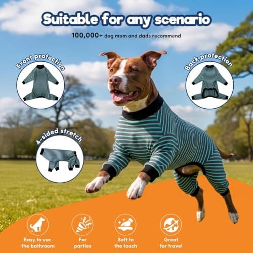 LovinPet Dog PJS Apparel for Large Dogs, Pure Cotton Cyan Blue Stripe Dog Shirt, 4-Legged Design, Full Body Coverage, Pajamas for Pitbulls, Onesies for Dogs, 2XL - Thumbnail 3