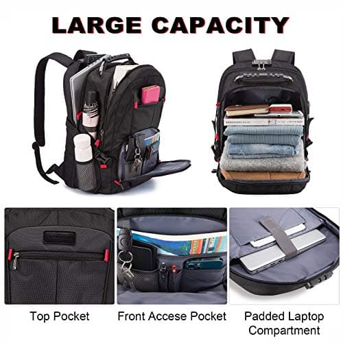 LOVEVOOK Large Backpack for Men 18 inch Heavy Duty Backpack Big Travel Backpack Large Capacity Laptop Backpack with USB Port Waterproof for Business Work (18.4 inch,Black) - Thumbnail 4