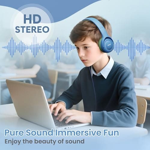 Acer USB-C Kids Headphones - 85/94dB Safe Volume Limited, Foldable Wired Over Ear Headphones for Travel, Toddler Headphones for School, Travel, iPad, Tablet, Blue Green, HK03C - Thumbnail 4