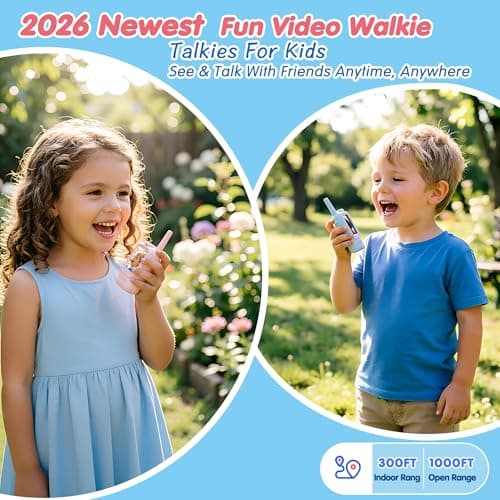 Gaotra Video Walkie Talkies for Kids, 2 Pack, 400meter Long Range Rechargeable，Voice Changer ，HDCamera, for Outdoor Backyard Camping Games, Toy Gift for Boys Girls Ages 3-10，Pink+Blue (Pink+Bule) - Thumbnail 2