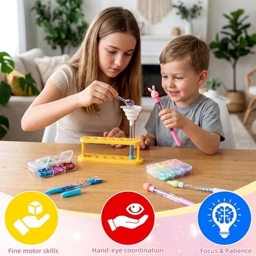 Rilcn Easter DIY Pen Making Kit for Girls, 50 PCS Easter Glitter Floaty Pens Craft Set, Makes 12 Sparkly Pens, Birthday Easter Gifts for Kids Tweens Ages 6 7 8 9 10 11 12 - Thumbnail 2