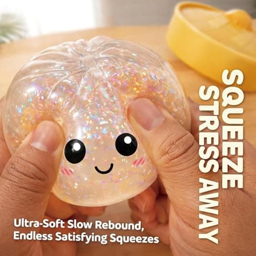 Dumpling Squishy Toy, Dumpling Squishy Mystery Box, Easter Basket Stuffers, Squeeze Dough Ball Stress Relief Hand Toys with Food Steamer Stretchy Desk Toys (Gold) - Thumbnail 4