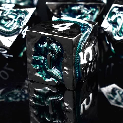 RULE DICE Metal DND Dice Set with Serpent's Cunning Design– 7 Polyhedral Solid D&D Dice – Balanced Metal Dice for Dungeons and Dragons, RPG, Role Playing Games - Image 1
