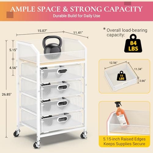 Goovilla Rolling Makeup Organizer Cart with Drawers, 5 Tier Metal Floor Skincare Vanity Organizers with Lockable Wheels, Make Up Storage Cart for Cosmetics Display, Nail Polish, Perfume, White - Thumbnail 3