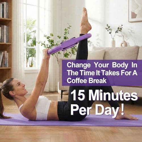 ElaraFit Home Pilates Ring and Ball Set for Women with 5 Resistance Bands 13 inch Magic Circle Workout Starter Kit for Beginners Full Body Toning 15 Min Daily Routine,Purple Mix - Thumbnail 4