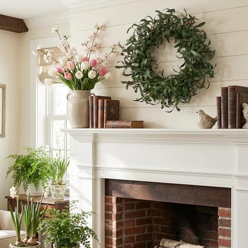 GinzeTop 24 Inch Olive Wreath for Front Door - Spring Summer Artificial Greenery Wreath with Lifelike Olive Fruits - Year Round Farmhouse Decor for Wall Window Indoor Outdoor - Thumbnail 2