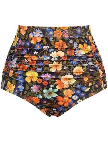 Arolina Women Tummy Control Bathing Suit Bottoms High Waisted Ruched Bikini Tankini Swimsuit Midnight Garden - Image 1