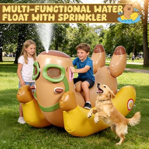 Capybara 72'' Pool Float for Kids with Sprinkler, Inflatable Pool Float, 3-in-1 Water Toy Pool Raft & Rocking Rider, Summer Outdoor Water Toys for Yard, Pool & Beach - Thumbnail 6