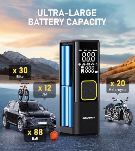 Tire Inflator Portable Air Compressor, 150 PSI Cordless Air Pump for Car Tires with Digital Pressure Gauge, 3X Faster Tire Pump for Cars, Motorcycle, Bicycle, Balls with LED Light, Auto Shut-Off - Thumbnail 4