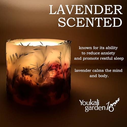 Youkali Scented Candles for Women,Burning Natural Soy Wax candles for home scented,Natural Pillar Candle with Dried Flowers - Mothers Day Candle for Mom for Home Decor and Relaxation (Lavender Floral) - Thumbnail 2