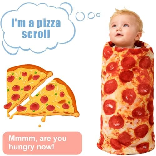 Pepperoni Pizza Blanket Baby Stuff Shower White Elephant Gifts for Kids Throw Blankets Wrap Swaddle Toddler Boy Girl Party Novelty Gag Pets Soft Fleece 40in - Thumbnail 6