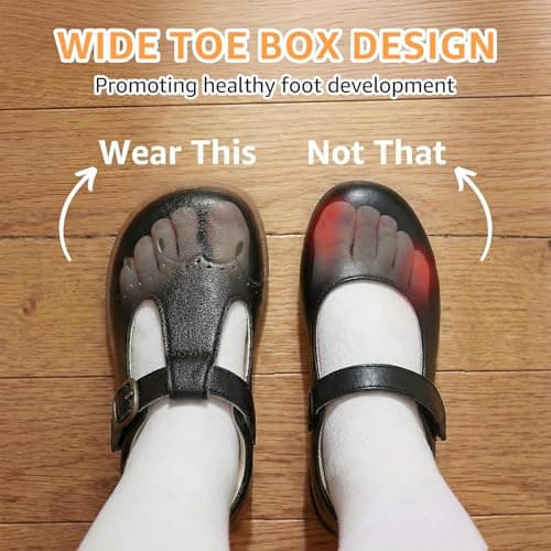 WIDE TOE BOX Toddler Girls Dress Shoes Little Kids Flats School Mary Janes Shoes Ballet Flats Party School Shoes Flower Girl Party Shoes Black Infant 4 - Thumbnail 4
