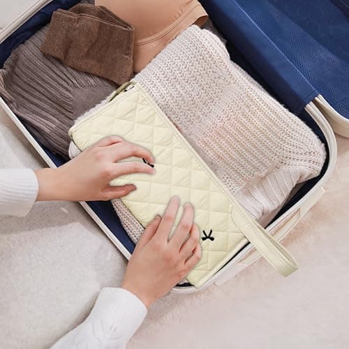 GISMTR Large Quilted Hair Tools Travel Bag, Cotton Floral Carrying Storage Bag for Hair Dryer and Attachments, Cute Portable Organizer with Handle - Thumbnail 4