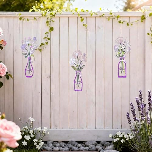 ArtCachet 3-Piece Metal Floral Wall Art - Bathroom Arts & Modern Farmhouse Decor,Home Wall Decors Sculptures for Living Room, Dining Room, Bedroom Wall Decorations & Housewarming Gift(Purple, Vase-A) - Thumbnail 6
