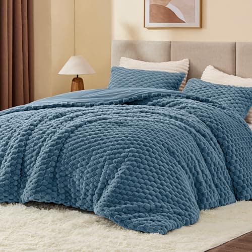 BEDELITE Fluffy Twin Comforter Set - Blue Fog Fleece Soft Comforter for Twin Size Bed, Luxury Warm Bedding Set for Winter, Fuzzy Bed Set 2 Pieces (1 Comforter, 1 Pillowcase) - Image 1