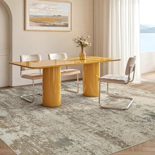 Micgeek Area Rug Living Room - 5X8 Abstract Washable Large Soft Foldable Non Slip Rug Neutral Modern Low Pile Carpet for Bedroom Nursery Dining Room Kitchen Home Office Indoor - Khaki - Thumbnail 2