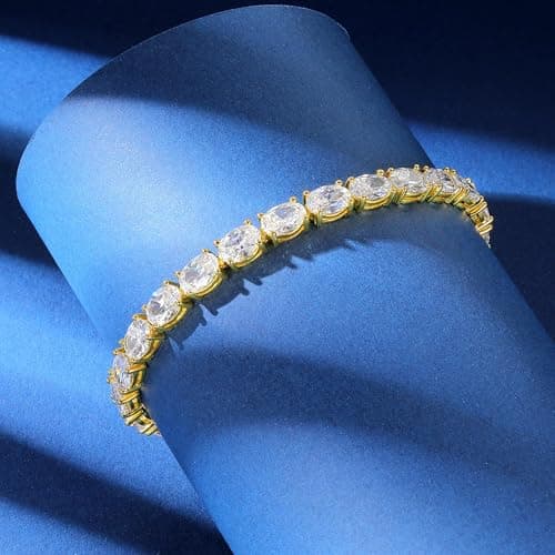 Gemsme Oval Tennis Bracelets for Women, Gold Tennis Bracelet with 5x7mm Oval Cubic Zirconia, 18K Gold Plated Classic Diamond Tennis Bracelet for Women/Men - Size 8 inch - Thumbnail 2