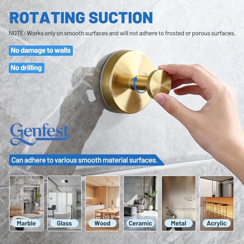 Genfest 2026 Suction Cup Hooks for Hanging, Shower, No-Drill Removable Heavy Duty Suction Cup Hooks for Towel, Shower, Home Storage, Window, Hanging, Bathroom, Kitchen, Glass Door - 3, Matte Black - Thumbnail 2