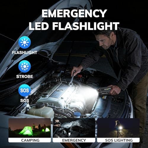 JOMGAND K25 Portable Jump Starter, 3750A 12V Car Battery Booster Pack for Upto 9.0L Gas or 7.0L Diesel Engines, Jump Box with Jumper Cable, USB/DC Charge, and 3 Mode Flashlight - Thumbnail 5