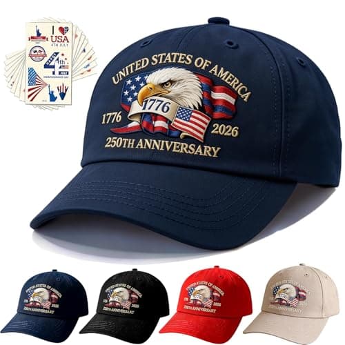 Bokauo 250 Anniversary USA Hat for Men Women,Printed Adjustable Baseball Cap,250th Years Gift Merchandise for Husband,Veteran (Navy Blue) - Image 1
