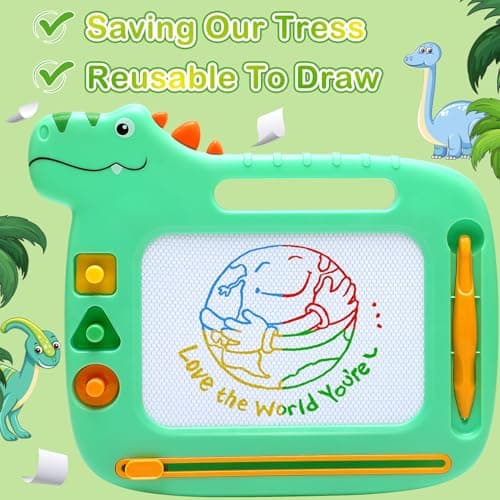 Toddler Toys 2-3, Dinosaur Magnetic Drawing Board Toys for 1 2 3 Year Old Boy Girls,Colorful Magna Sturdy Doodle Board Kids Toy, Etch Sketch Educational Toy for Toddlers 1-3 Christmas Birthday Gifts - Thumbnail 3