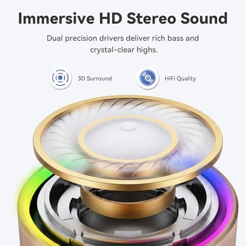 buwy Mini Bluetooth Speaker, 2026 Ultra-Light Mini Bluetooth Speaker, IP7 Waterproof Brief Design, Small Shower Travel Speaker for Outdoor, 8H Playtime, Perfect for Phone/PC/Tablet & Gift Golden - Thumbnail 2