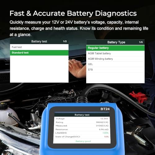 Veepeak Car Battery Tester 12V 24V, 100-2000CCA Battery Load Tester Analyzer with Cranking and Charging System Test for Cars, SUVs, Boats, Trucks and Motorcycles - Thumbnail 3