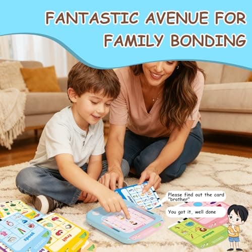Interactive Educational Learning Tablet Toy for Kids,Screen-Free Phonics Learning Toy with 30 Flash Cards for Alphabets, Numbers, Words, Animals, Learn to Read for Boys Girls 3-5 Years Old, Blue - Thumbnail 3